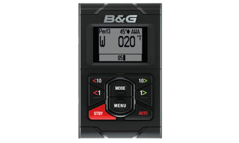 B&G 000-11544-001 H5000 pilot controller, black controller with a display reading 020 and red and green arrow keys
