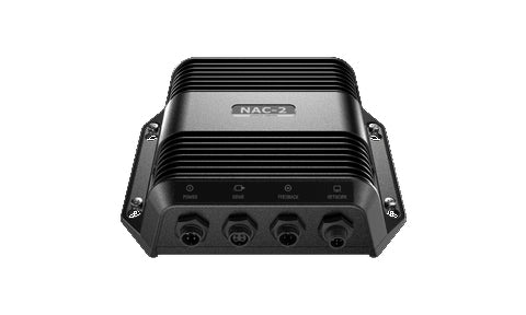 B&G Simrad 000-13249-001 NAC-2 autopilot computer, black ribbed box with NAC-2 lettering and four round sockets
