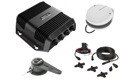 B&G Simrad 000-13335-001 NAC-2 autopilot core pack, black computer box, white compass, drive unit, cables and T-pieces