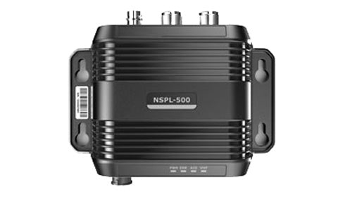 B&G Lowrance Simrad 000-13612-001 NSPL-500 AIS-VHF splitter, black ribbed box with mounting ears and antenna sockets