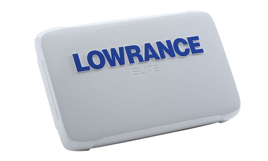 Lowrance 000-13692-001 grey sun cover with Lowrance Elite logo for Elite-9 Ti, front view