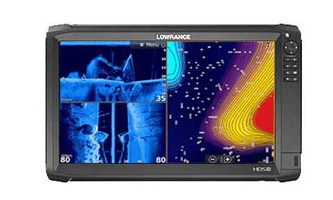 Lowrance HDS-16 Carbon 000-13737-001 large display showing sonar and contour screens, front view, no transducer