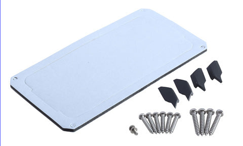 Lowrance 000-14057-001 VHF Link-6 flush mount kit, pale blue panel plate with four black clips and assorted screws