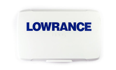 Lowrance Hook2 7 000-14175-001 white sun cover, front view with blue Lowrance logo