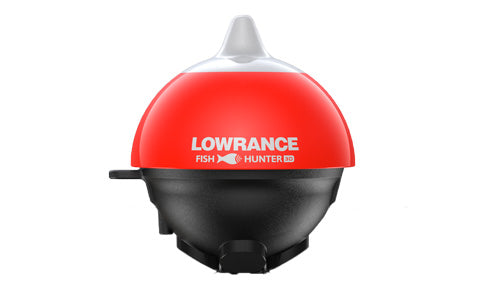 Lowrance FishHunter 3D 000-14240-001 red castable wireless sonar float with Lowrance logo, front view