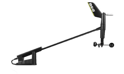 B&G 000-14391-001 WS310 wired wind sensor, black vane and cups on a long arm above a black base clamp