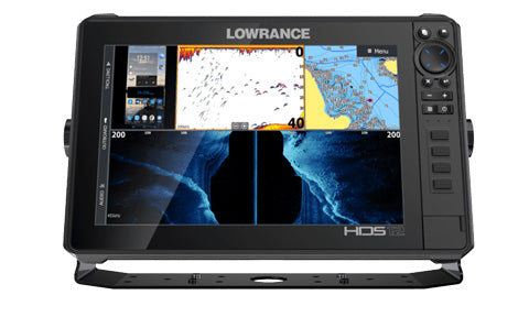 Lowrance HDS-12 Live 000-14430-001 front view with split chart and sonar display, no transducer included