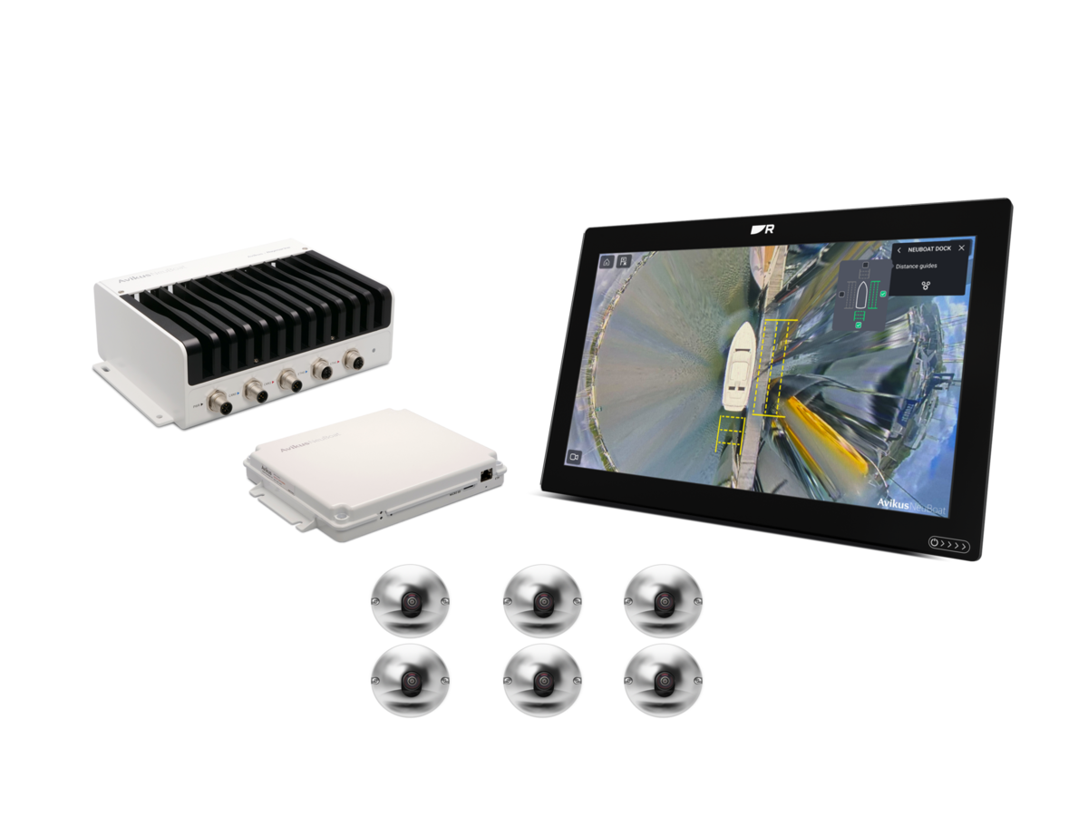 Raymarine NeuBoat Dock basic system E70699, layout showing the control box, display and camera units
