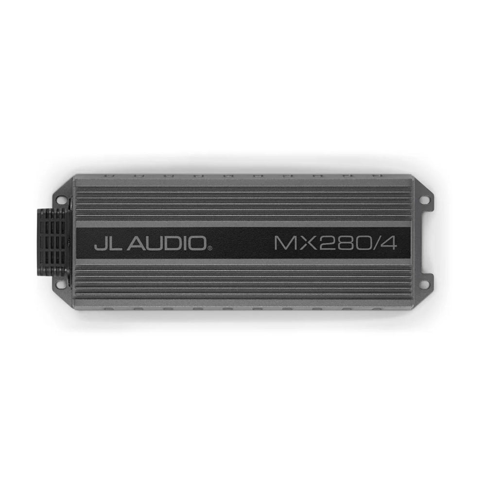 JL Audio MX280/4 010-03105-00 marine and powersports 4 channel amplifier, grey finned case with mounting ears