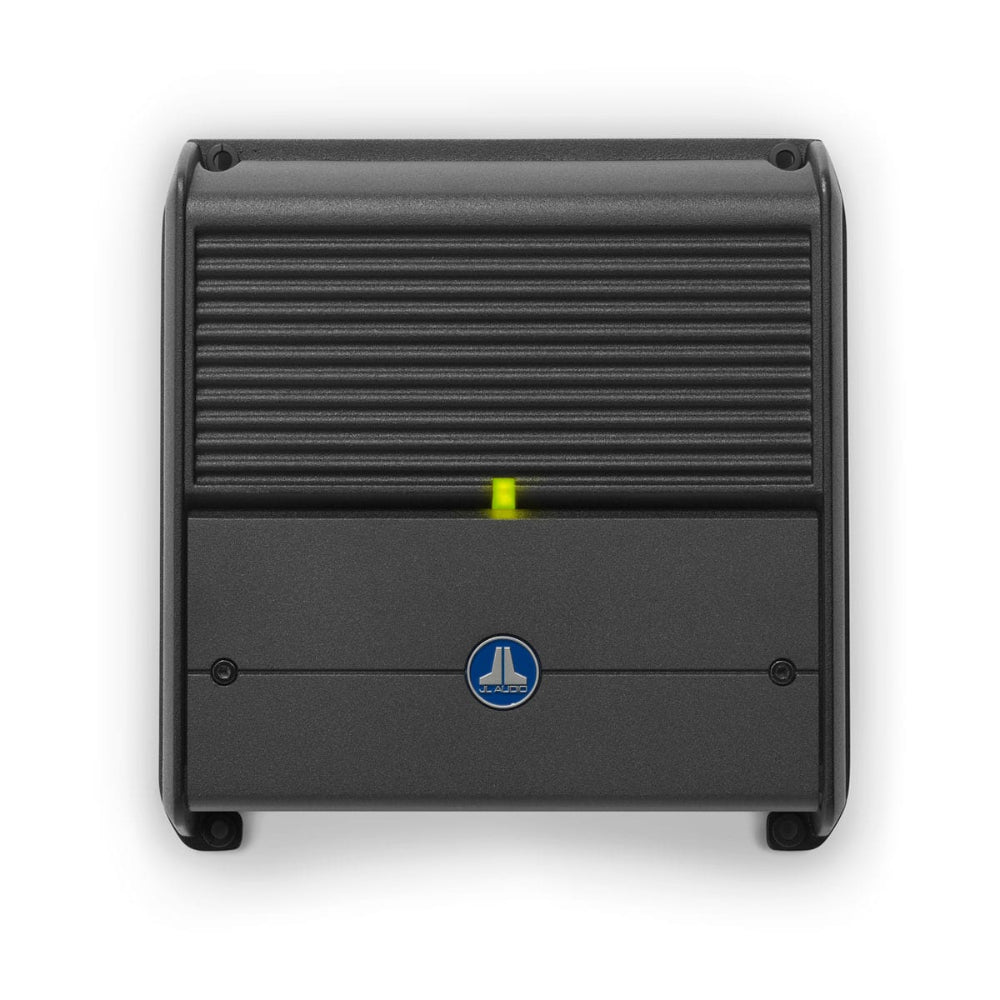 JL Audio XDM 010-03114-00 2 channel 200W car and marine amplifier, black finned case with green light