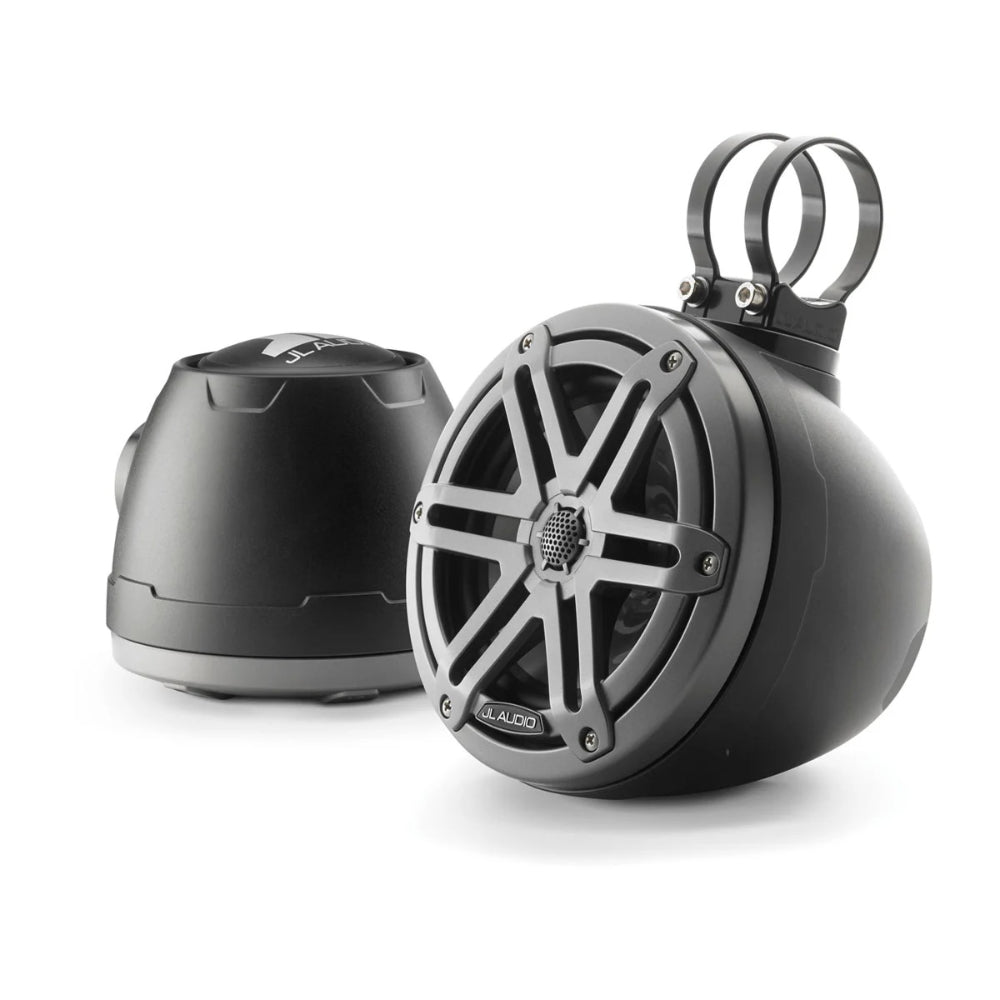 JL Audio M3 010-03257-00 6.5in enclosed tower speakers in grey sport, black pod and speaker with pipe clamps