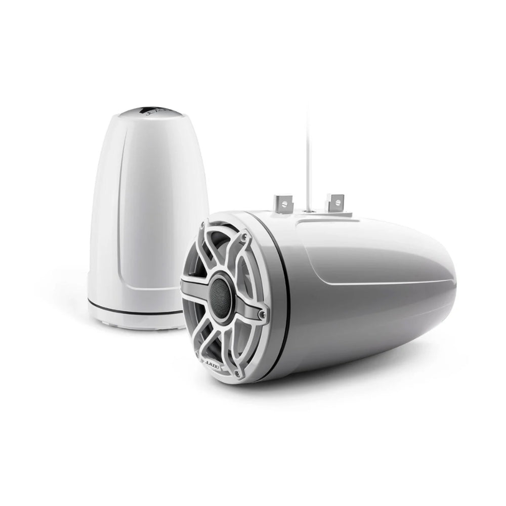 JL Audio M6 010-03282-00 enclosed tower speakers 8.8in in white sport, white pods with sport grille