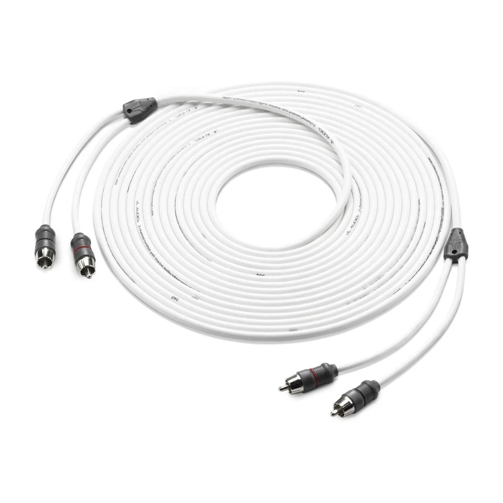 JL Audio 010-13415-00 premium audio interconnect, 2-channel, white leads with RCA plugs and Y splitters
