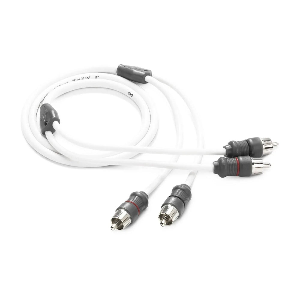 JL Audio 010-13446-00 premium audio interconnect, 2-channel, white leads with RCA plugs and Y splitter