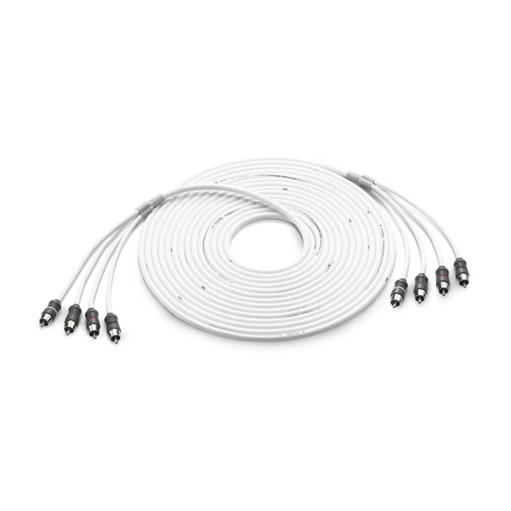 JL Audio 010-13475-00 marine audio RCA interconnect cable, 4-channel, white leads with four RCA plugs on each end