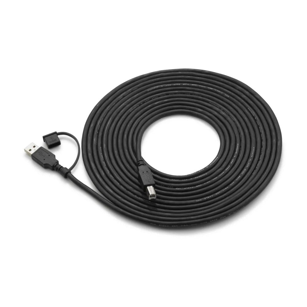 JL Audio 010-13486-00 heavy-duty USB 2.0 Type A to Type B cable 5.5 m, black coil with USB-A and USB-B plugs