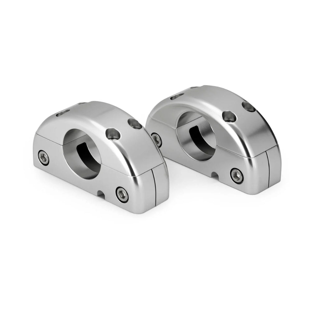 JL Audio 010-13702-00 M6 enclosed tower speaker pipe mounts for 1.66in pipe, pair of polished silver clamps