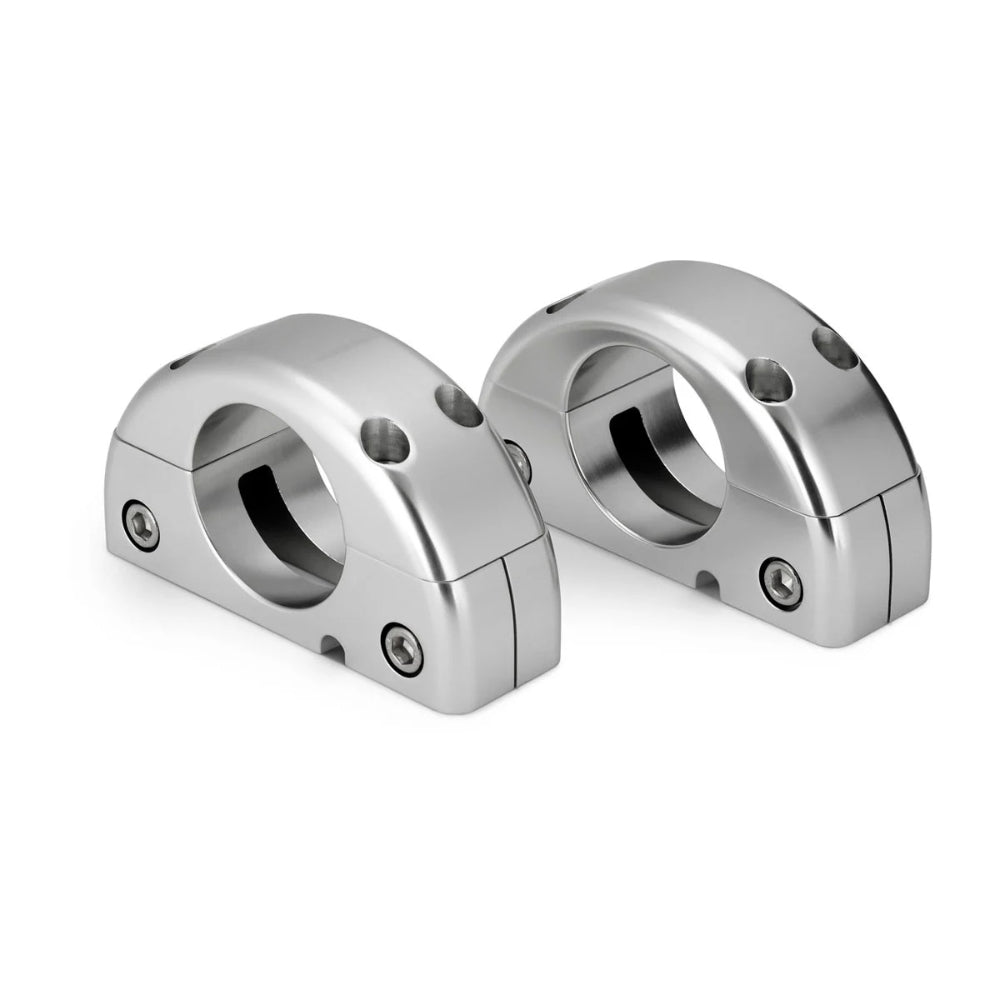 JL Audio 010-13704-00 M6 enclosed tower speaker pipe mounts for 2in pipe, pair of polished silver clamps