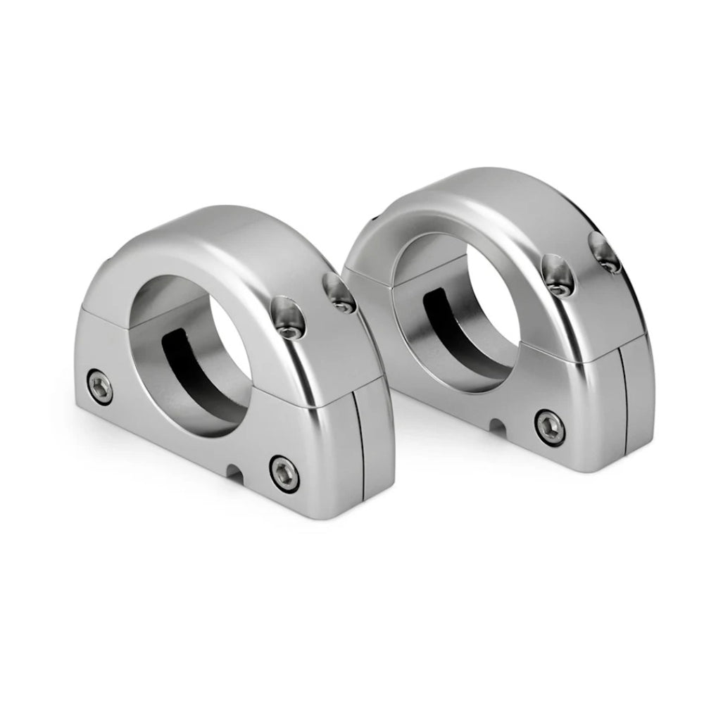 JL Audio 010-13705-00 M6 enclosed tower speaker pipe mounts for 2.25in pipe, pair of polished silver clamps