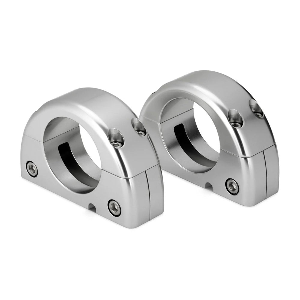 JL Audio 010-13706-00 M6 enclosed tower speaker pipe mounts for 2.375in pipe, pair of silver clamps