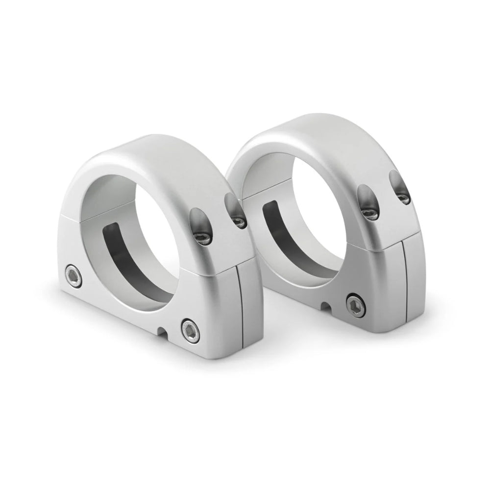 JL Audio 010-13712-00 M6 enclosed tower speaker pipe mounts for 3in pipe, pair of silver clamps