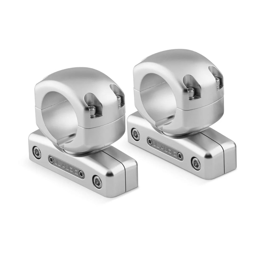 JL Audio 010-13718-00 mount fixture for enclosed tower speaker, pair of swivel pipe mounts in silver