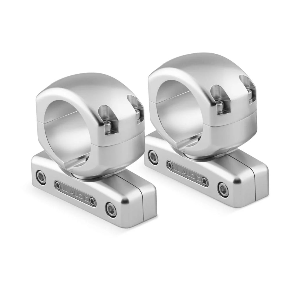 JL Audio 010-13719-00 mount fixture for enclosed tower speaker, pair of silver swivel pipe mounts