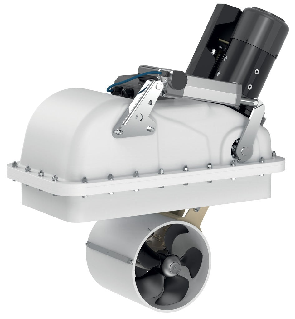 Quick FGBTR2514024T00 BTR2514024 retractable bow thruster 140kgf 24V version T00, white housing, black motor, arms, tunnel