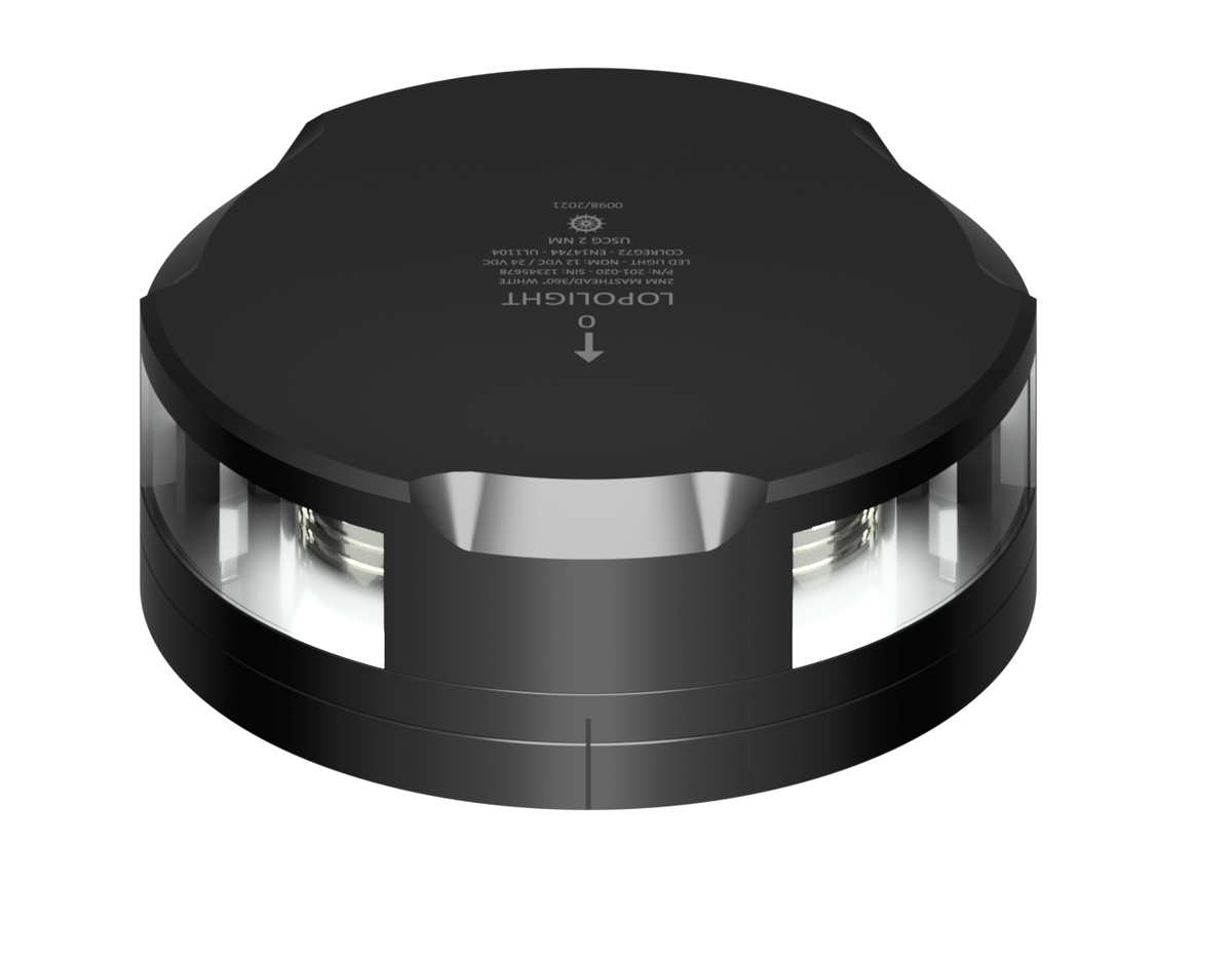 Lopolight NL201-020-FB-B black masthead/360° white navigation light with white lens, low profile FB base
