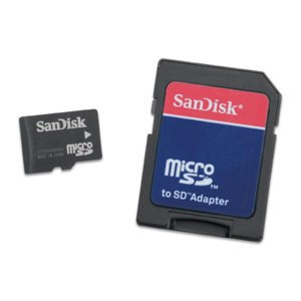 Garmin 010-00427-01 GPSMAP series update card, SanDisk microSD card beside its SD adapter