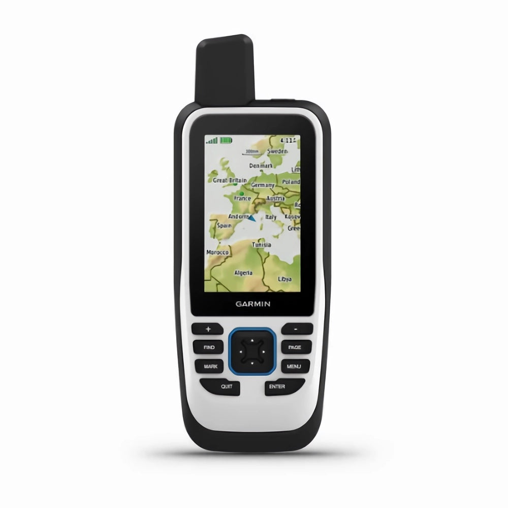 Garmin GPSMAP 86s 010-02235-01 handheld marine GPS, front view with colour map and keypad