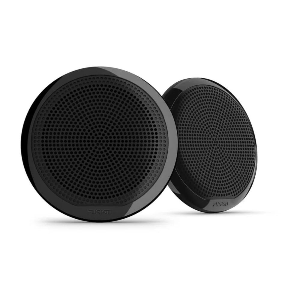Fusion EL Series v2 010-02080-11 6.5in classic black speaker pair, no LED, front view of mesh grilles