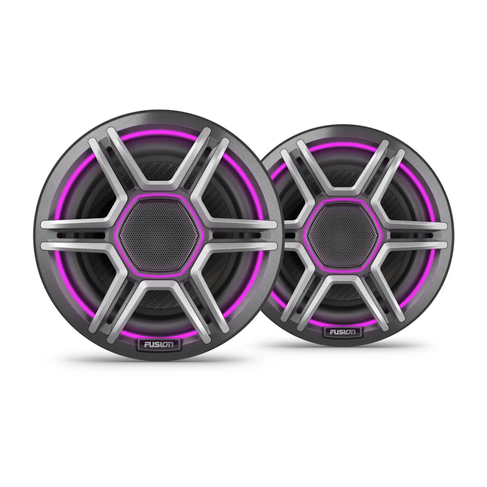 Fusion AP-FL65SPG Apollo 010-02918-03 6.5in LED marine speakers, grey pair lit violet