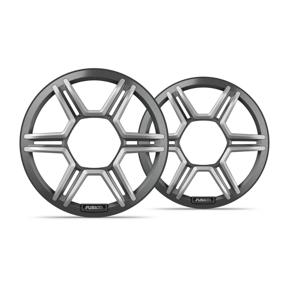 Fusion Apollo 010-13290-00 6.5in sports grey speaker grilles, pair of six-spoke hex grilles with Fusion badge