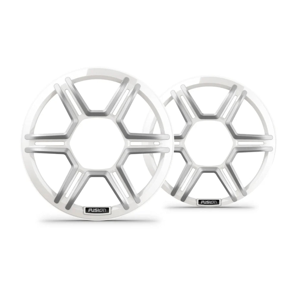Fusion Apollo 010-13290-01 6.5in sports white speaker grilles, pair of six-spoke hex grilles with Fusion badge