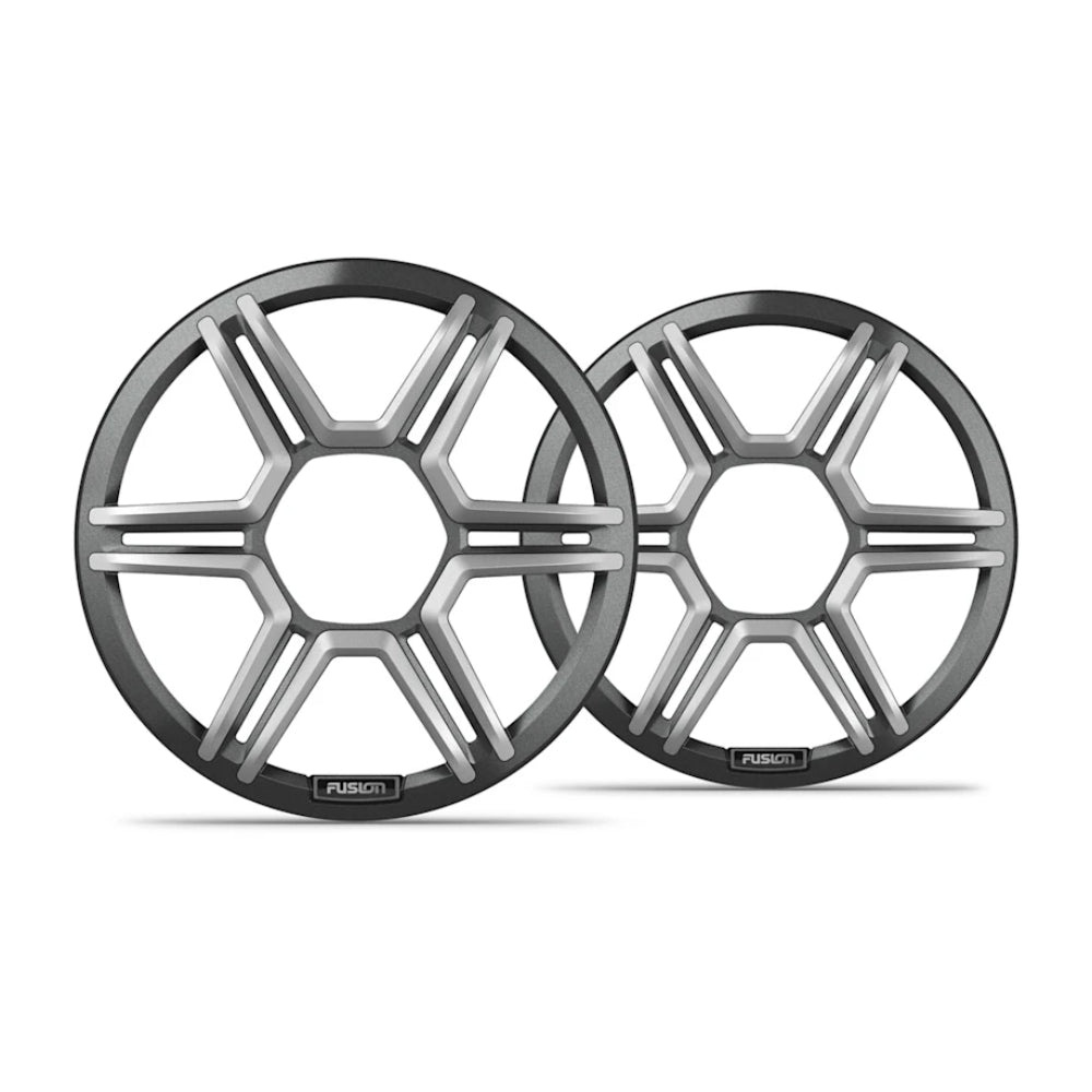 Fusion Apollo 010-13291-00 7.7in sports grey speaker grilles, pair of six-spoke hex grilles with Fusion badge