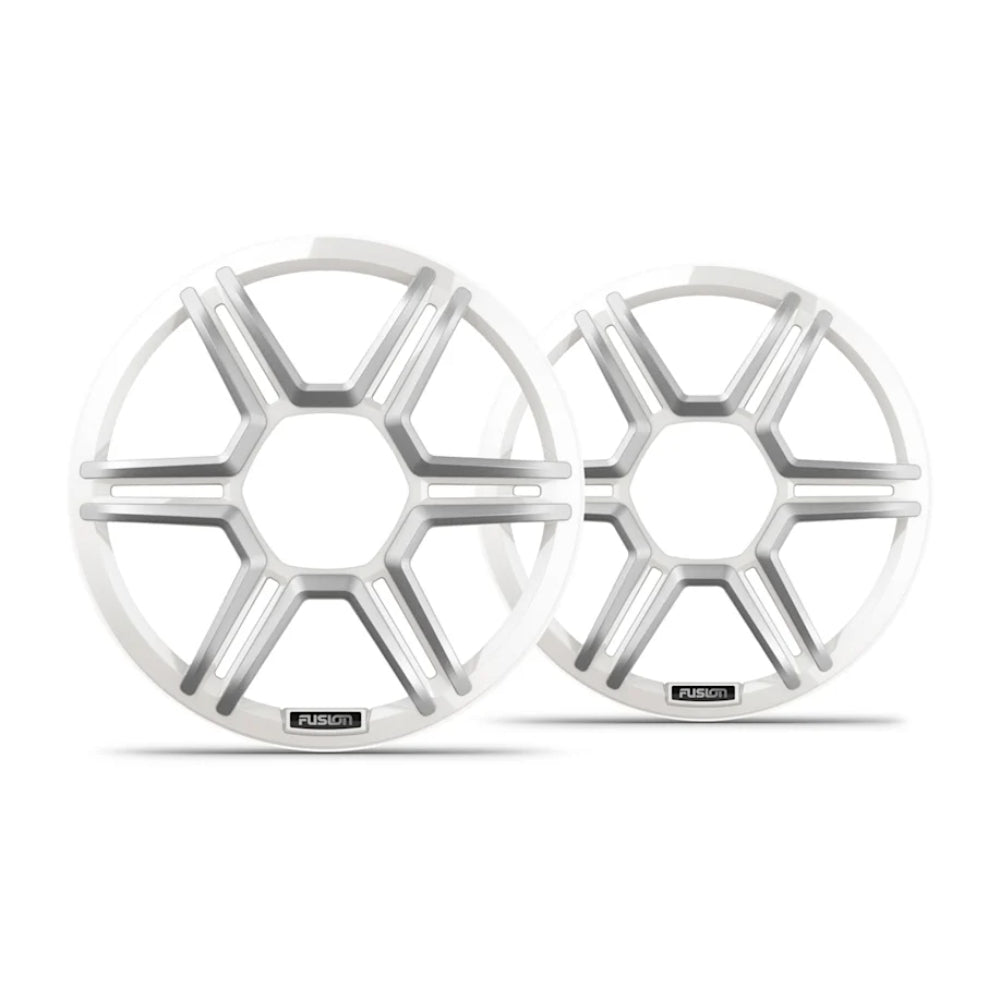 Fusion Apollo 010-13291-01 7.7in sports white speaker grilles, pair of six-spoke hex grilles with Fusion badge