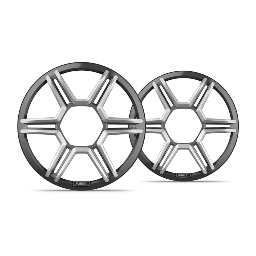 Fusion Apollo 010-13292-00 8.8in sports grey speaker grilles, pair of six-spoke hex grilles with Fusion badge