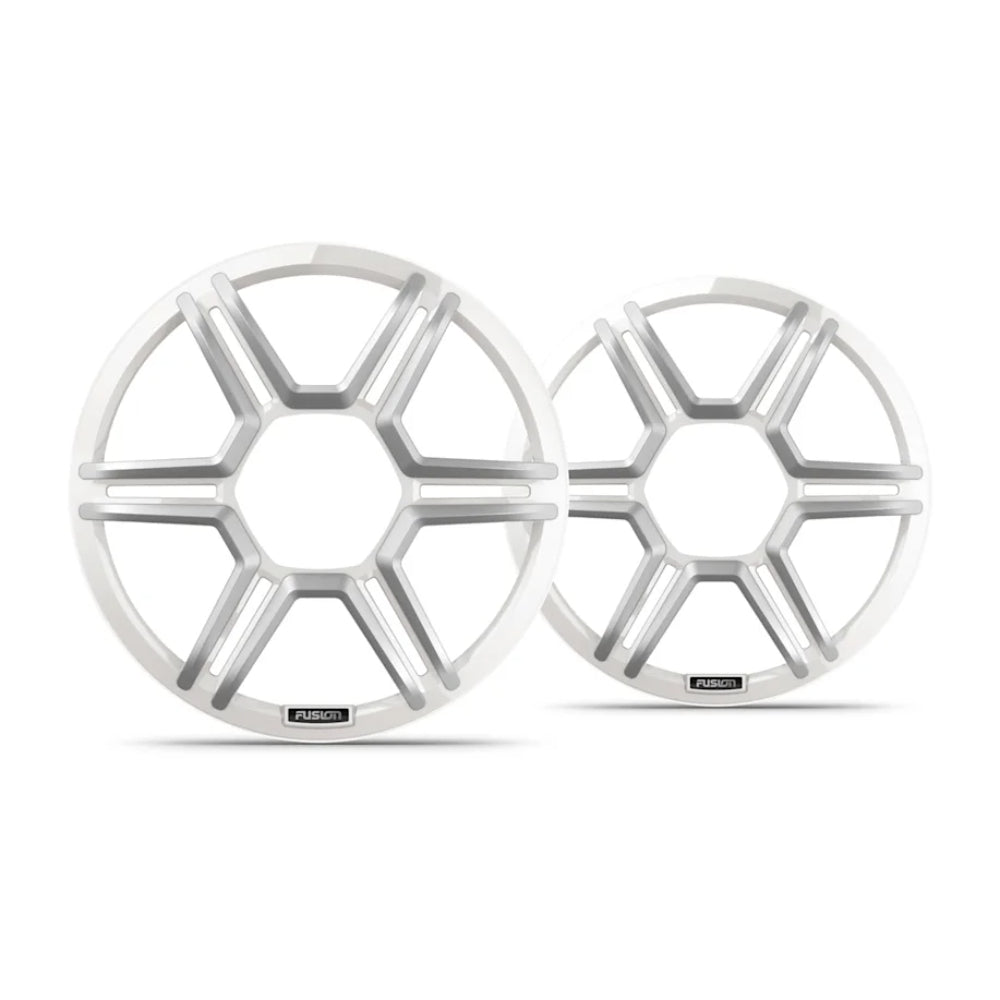 Fusion Apollo 010-13292-01 8.8in sports white speaker grilles, pair of six-spoke hex grilles with Fusion badge