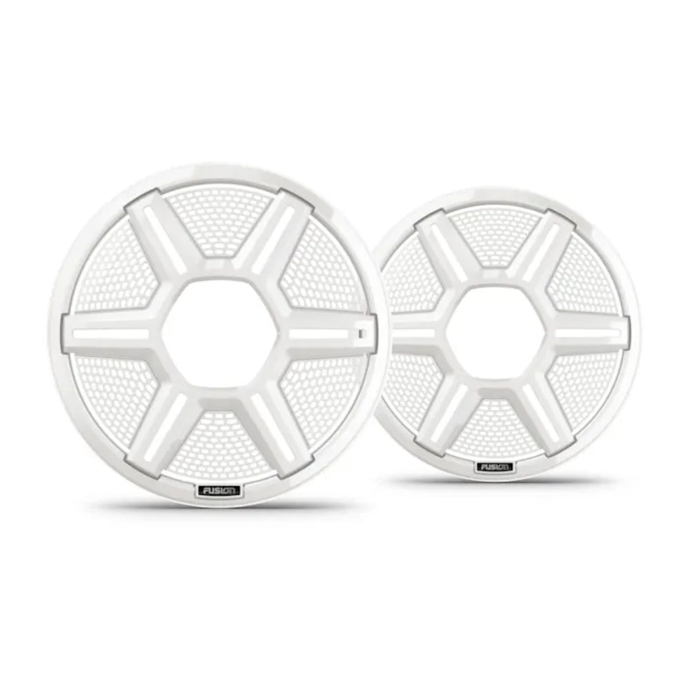 Fusion Apollo 010-13292-11 8.8in shielded white speaker grilles, pair of hex-spoke grilles with Fusion badge