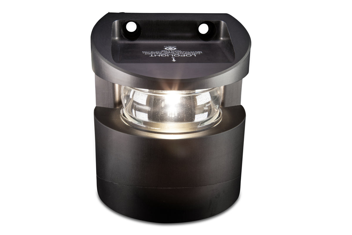 Lopolight NL300-137-B black 225° masthead light, vertical mount with top fixing holes and lit lens