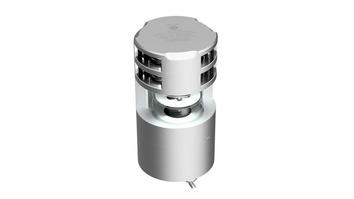 Lopolight NL300-038+200-012G2ST silver 225° masthead double light with double anchor lights, small angled view