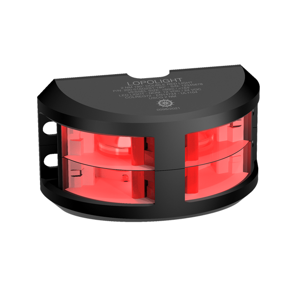 Lopolight NL300-116G2ST-B 6M black anodized double 180° red side light with two red lens tiers, angled view