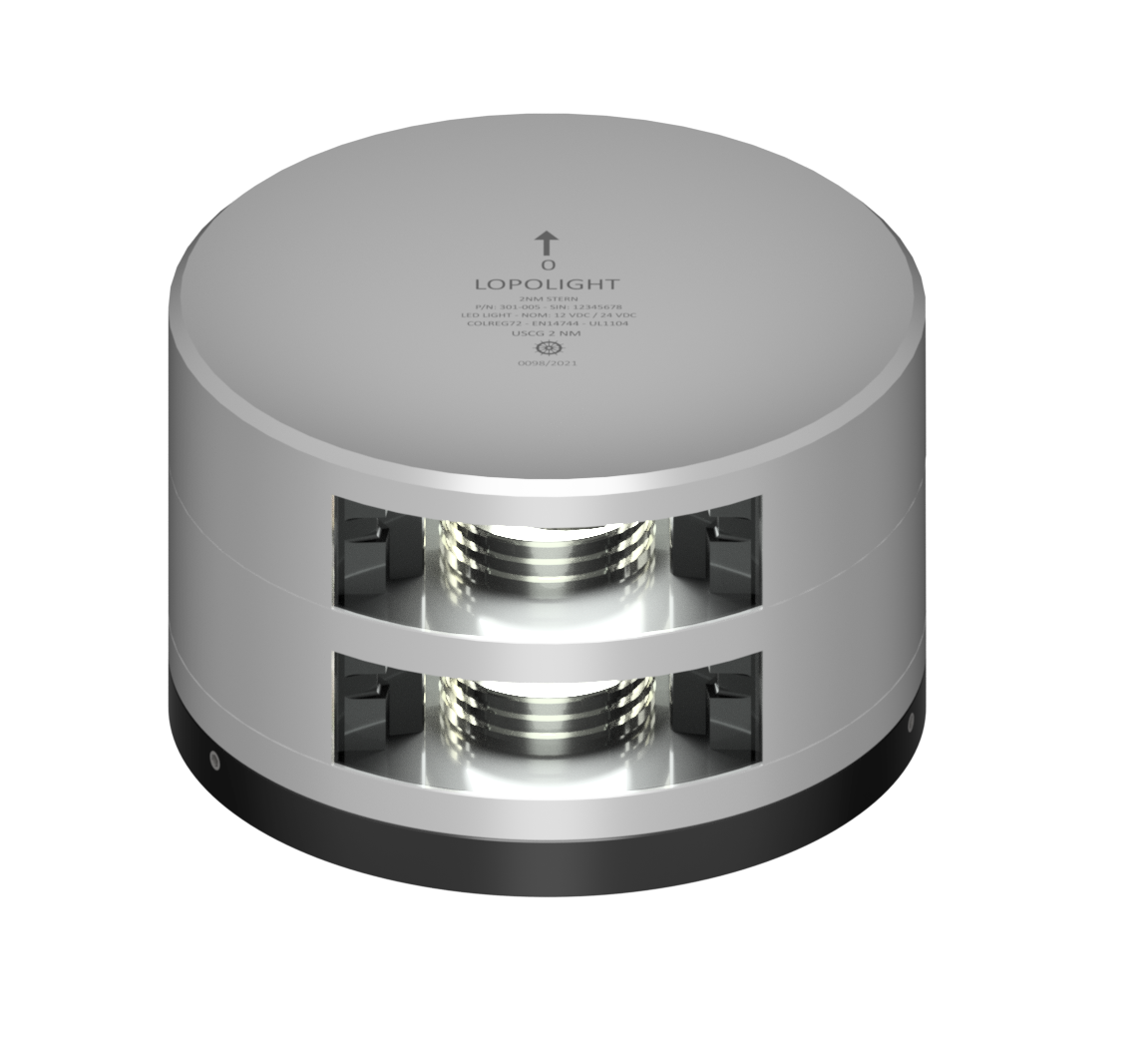 Lopolight NL301-005ST-FB silver double stern light with two stacked white LED lenses and FB base