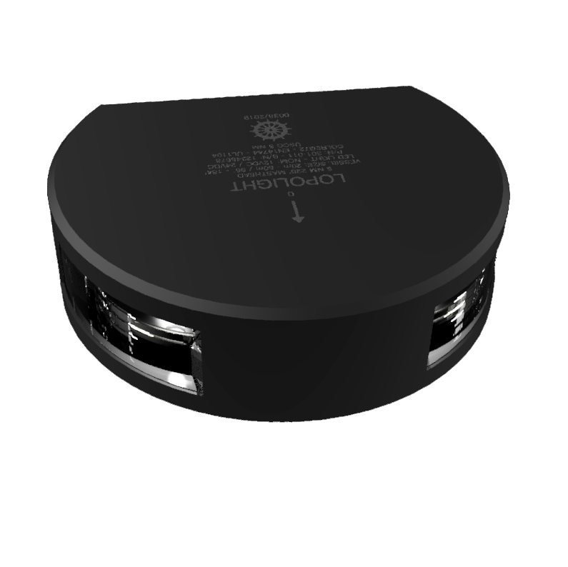 Lopolight NL301-011-B black 5nm masthead light, D-shaped housing with side lens openings, three-quarter view