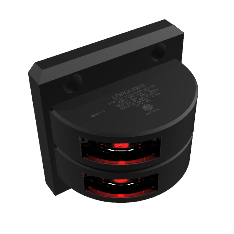 Lopolight NL301-102ST-B 6M black double port sidelight, two red illuminated lenses, bracket, 6m cables