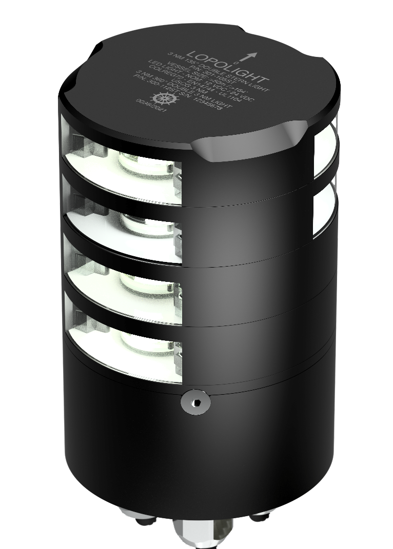 Lopolight NL301-105ST+112G2STBCD black anodised stack of double stern and double 360° white lights, four tiers