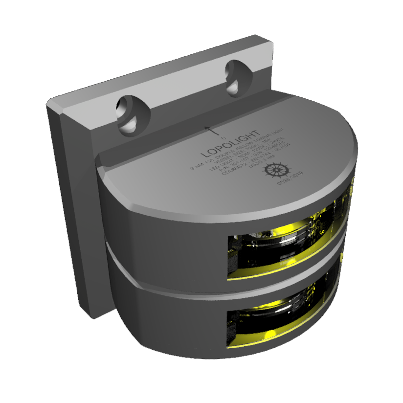 Lopolight NL301-107ST silver double amber towing light on mounting plate, angled view with two yellow-green lenses