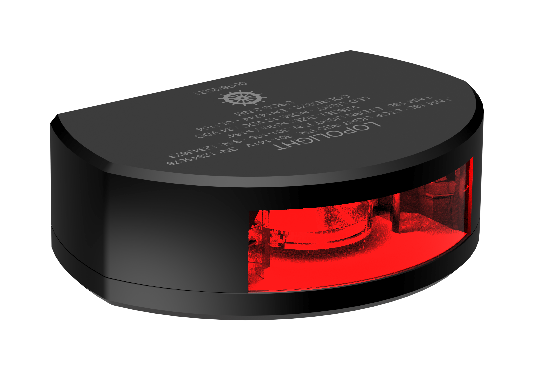 Lopolight NL301-141V-B black 135° red stop light, vertical mount, D-shaped housing with lit red lens