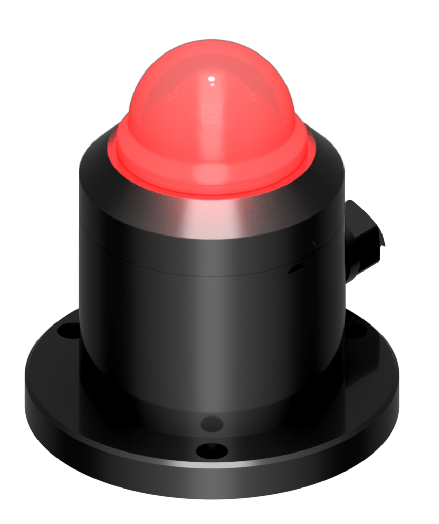 Lopolight NL301-411-B black red obstruction light with glowing dome, on round flange base with side connector